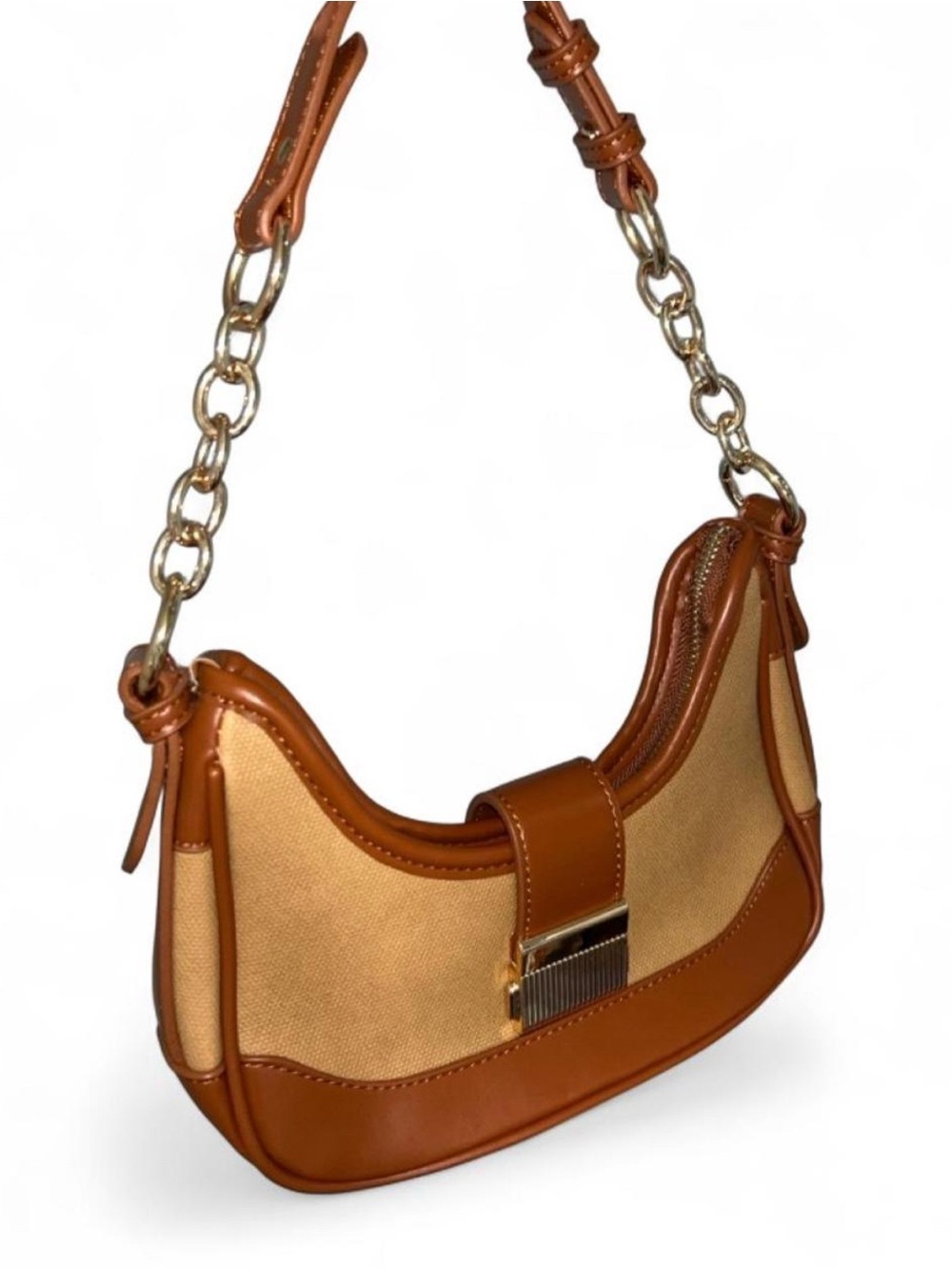 Rachel Zoe Two-Tone Tan & Cream Shoulder Bag with Gold Chain Accent - Picture 3 of 7